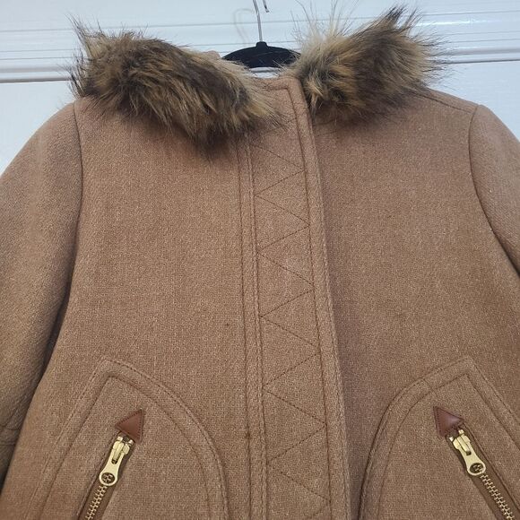 J Crew Stadium Cloth Nello Gori Wool Coat Jacket Fur Hood Size 6 Outerwear - Picture 3 of 14